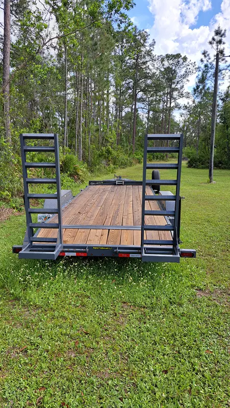20ft car hauler trailer rear ramps view